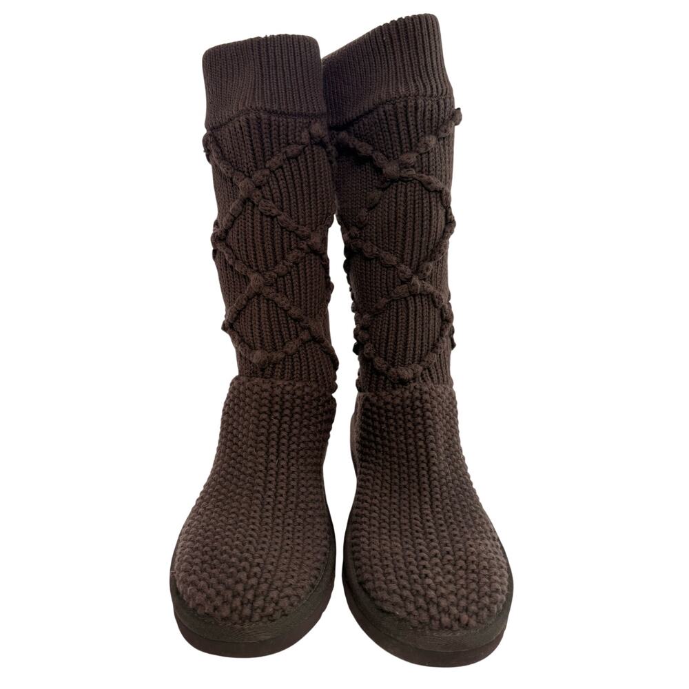 UGG Classic Argyle Knit Boots Brown Tall Womens SIZE 8 Sweater Tall Cardi